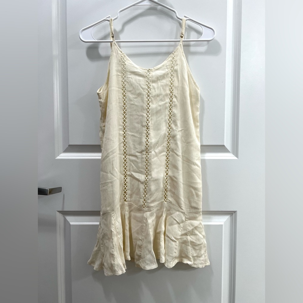 The Hanger Ivory Crochet-Detail Slip Mini Dress Size S
